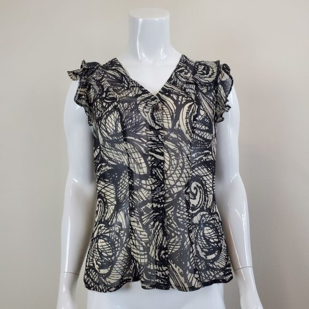 Sheer Black & Cream Button-Front Tank